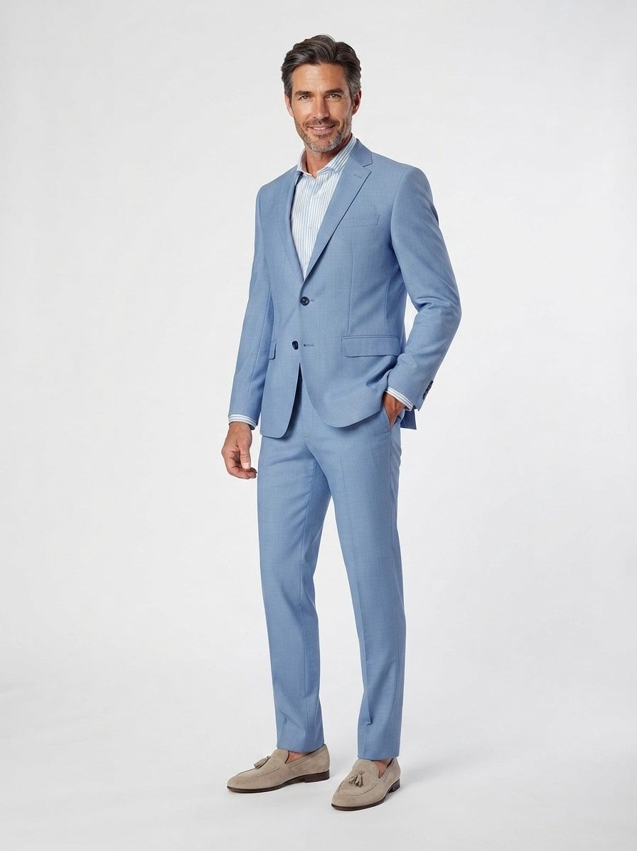 Hose, Modern Fit, Schurwoll-Stretch, blau meliert