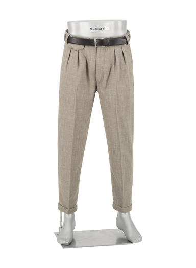 Bundfaltenhose Ted, Wide Fit, Leinen cropped, braun gemustert