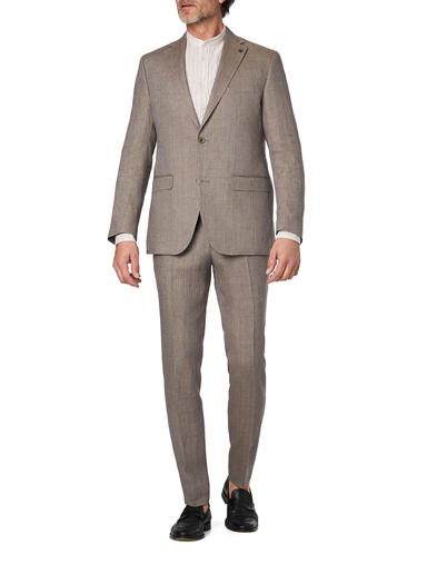 Anzug, Regular Fit, Reines Leinen, cappuccino meliert