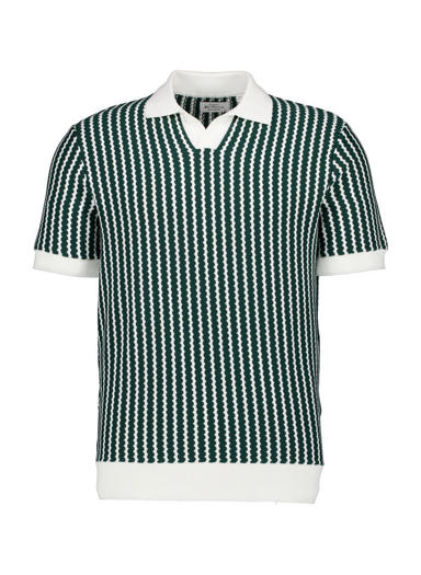 Polo-Shirt, Relaxed Fit, Strick, offwhite-green gemustert