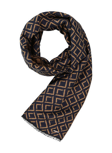 Schal, Schurwolle, navy-camel gemustert