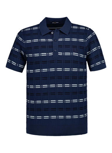 Polo-Shirt, Strick, dunkelblau gemustert