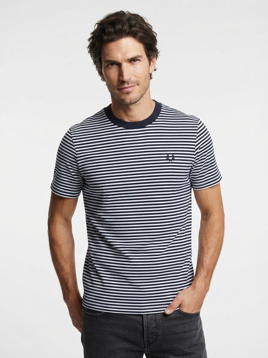 T-Shirt, Baumwolle, navy-silbergrau gestreift