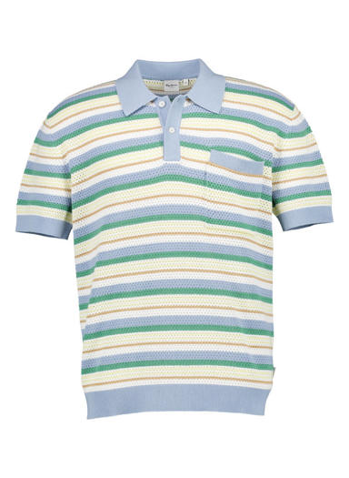 Kurzarmpullover Preston, Baumwolle, blau gestreift