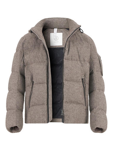 Daunenjacke Jamy, Woll-Stretch, graubraun meliert