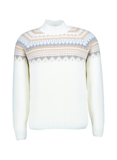 Stehkragenpullover, Schurwolle, ecru gemustert