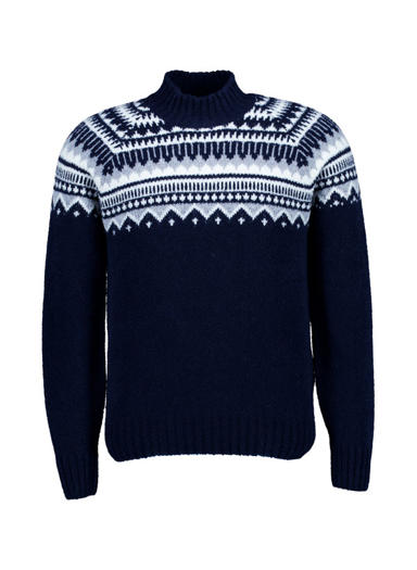 Stehkragenpullover, Schurwolle, navy gemustert