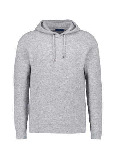 Kapuzenpullover, Merinowolle Extrafein, grau meliert