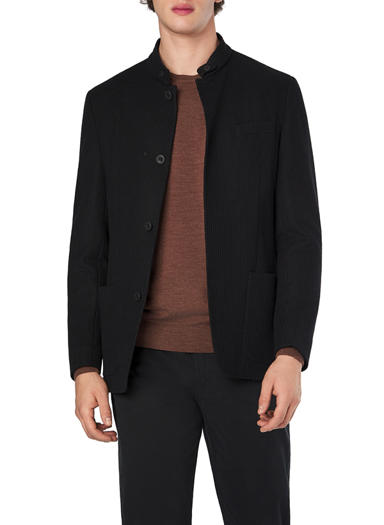 Strick-Sakko, Slim Fit, Schuwolle halbgefüttert, schwarz