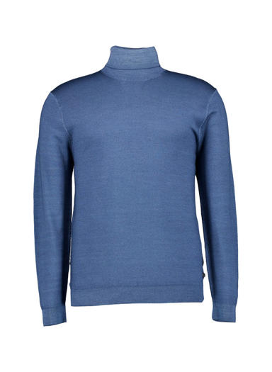 Rollkragenpullover, Merinowolle, stahlblau