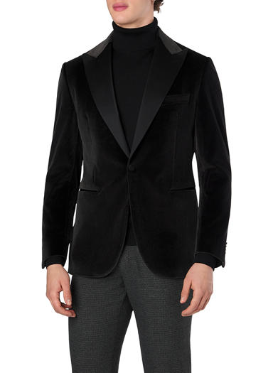 Smoking-Sakko Stevan, Regular Fit, Samt, schwarz