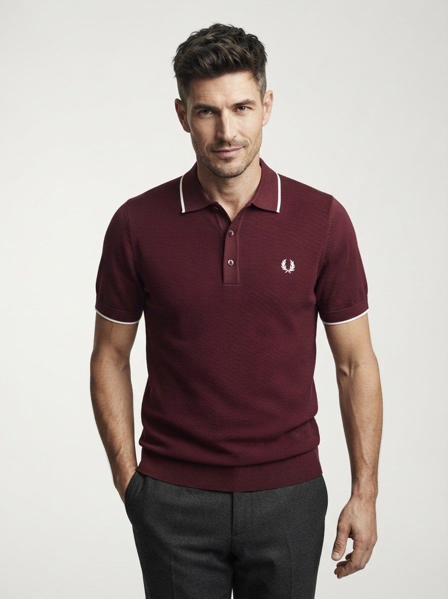 Polo-Shirt, Baumwoll-Strick, weinrot