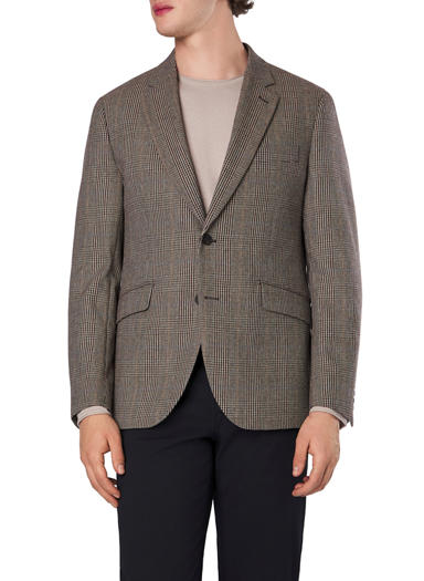 Sakko, Wolle-Baumwolle halbgefüttert, braun kariert