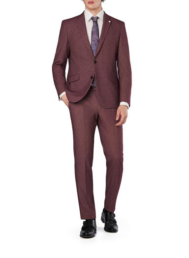 Anzug Allan-Apollo, Slim Fit, Schurwoll-Stretch, bordeauxrot meliert