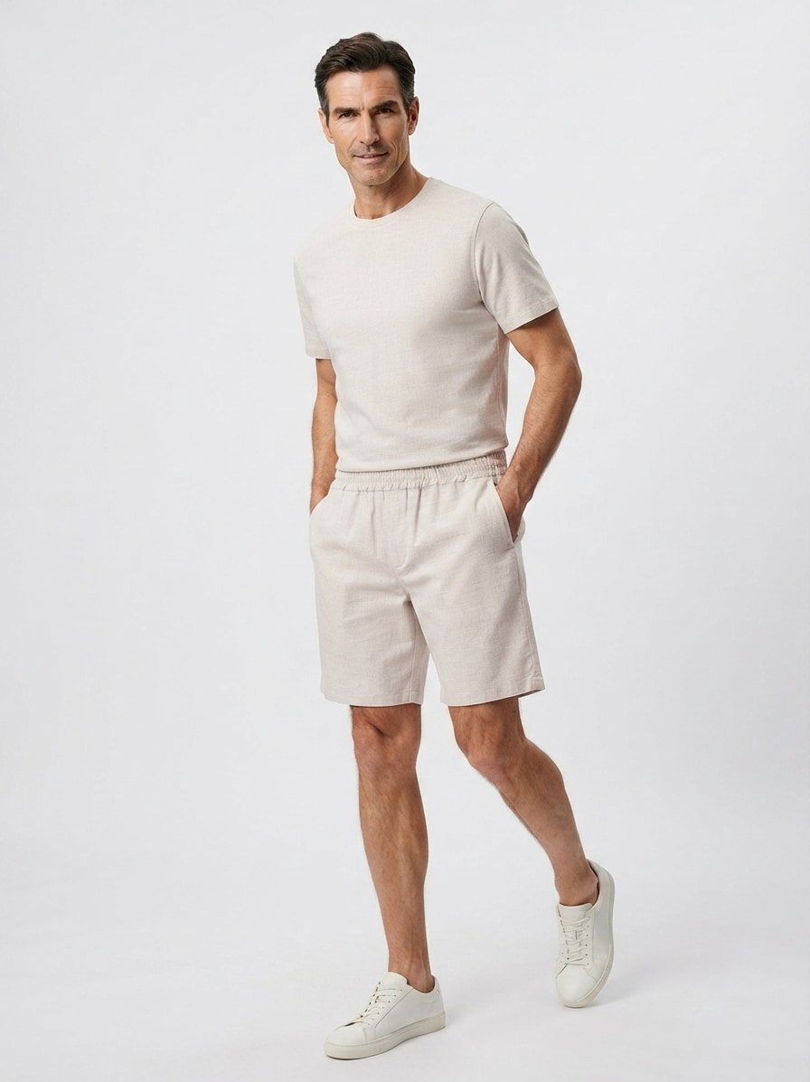 Shorts Cam, Baumwolle-Leinen, hellbeige