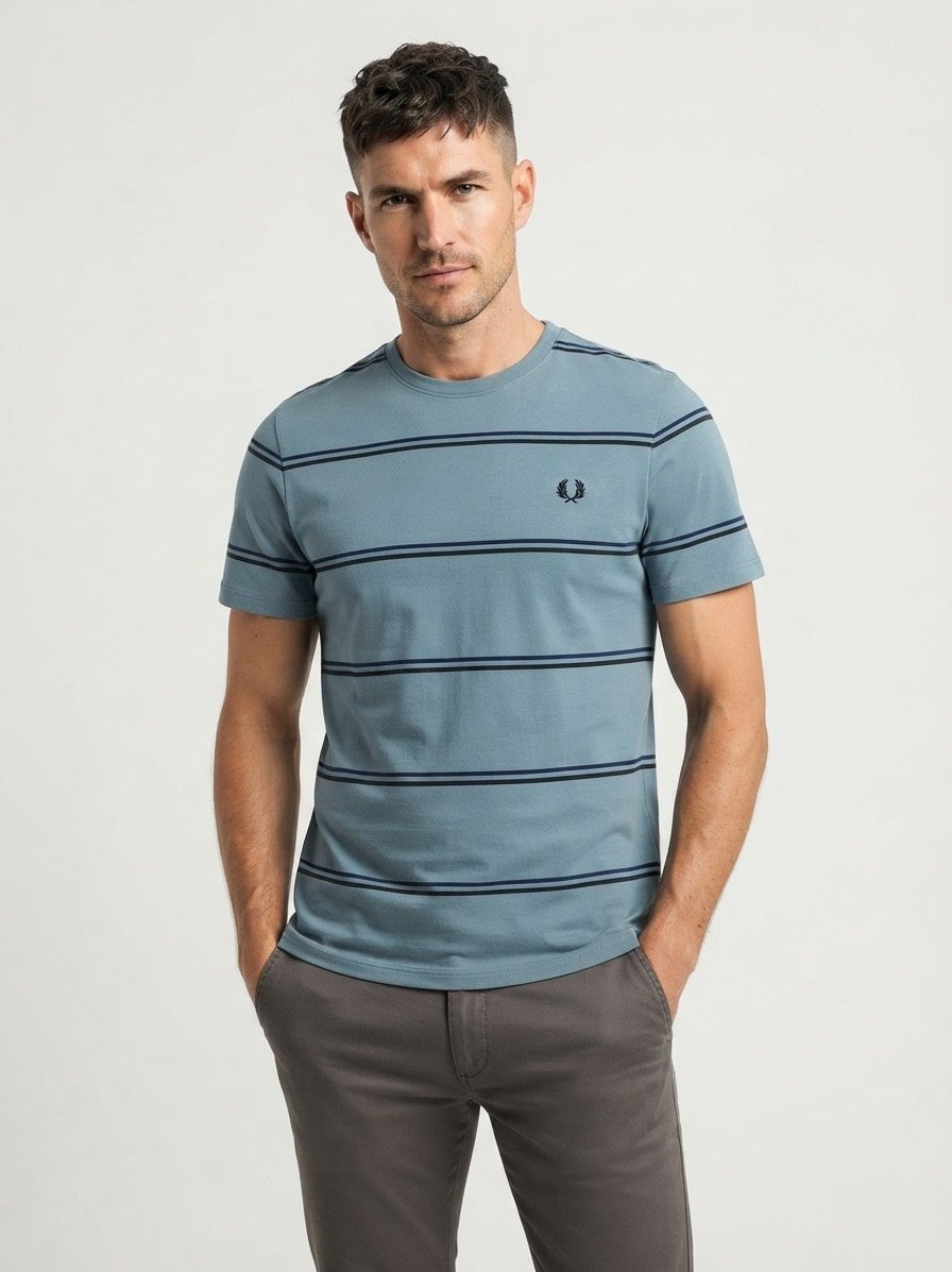 T-Shirt, Baumwolle, graublau gestreift