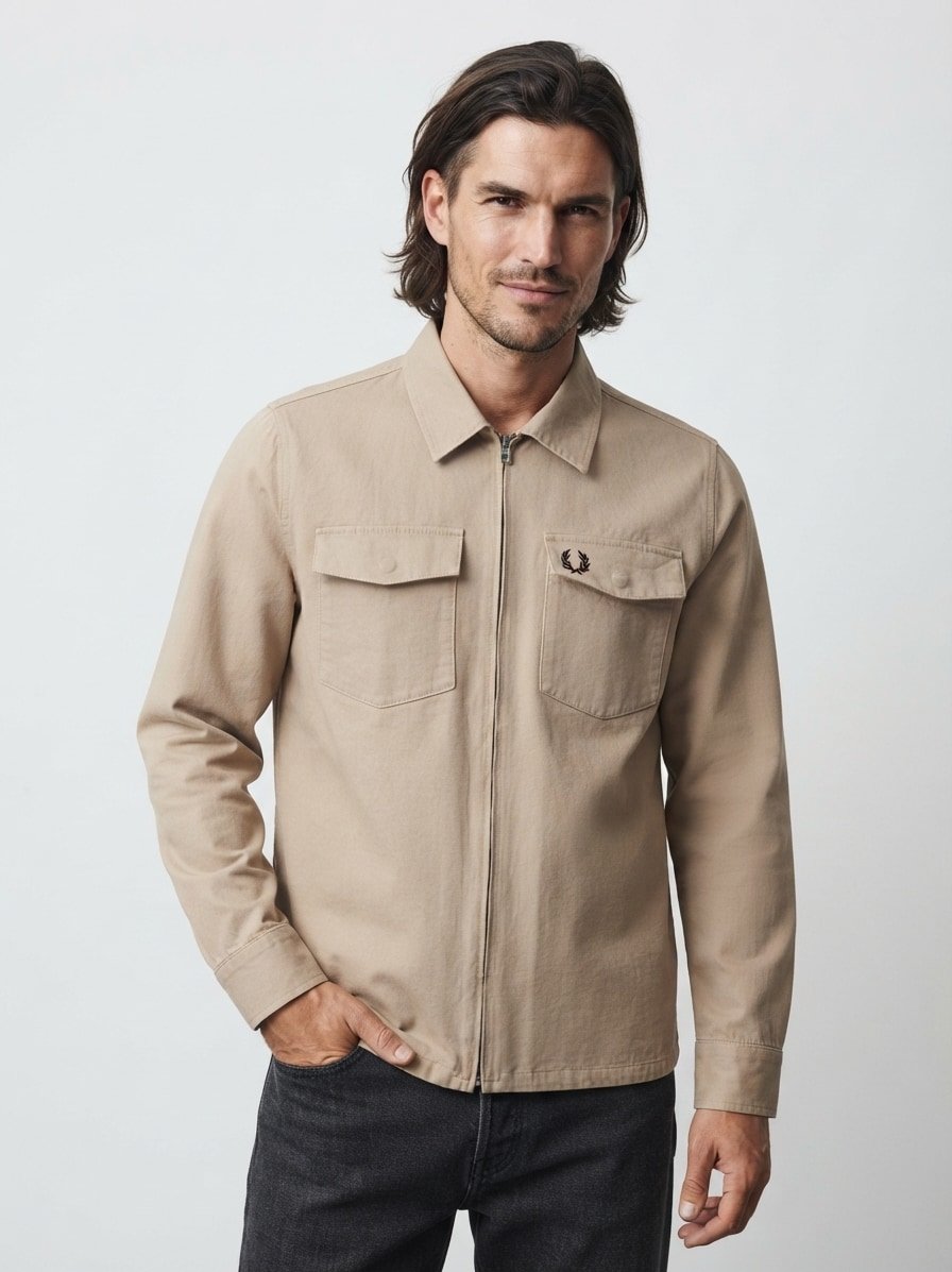 Overshirt, Baumwolle, greige