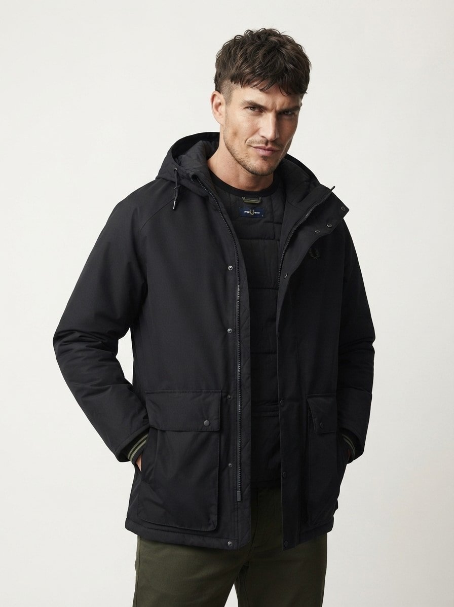 Jacke, Mikrofaser wattiert, schwarz