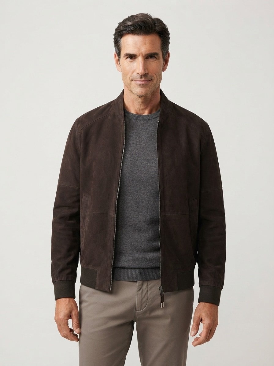 Lederblouson, Ziegenvelours, kaffeebraun