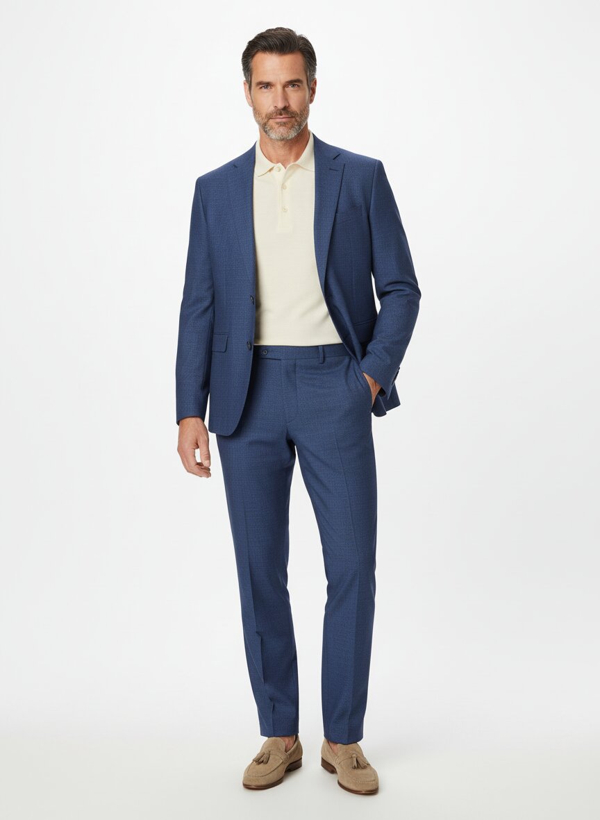 Anzug, Shape Fit, Schurwoll-Stretch, dunkelblau meliert