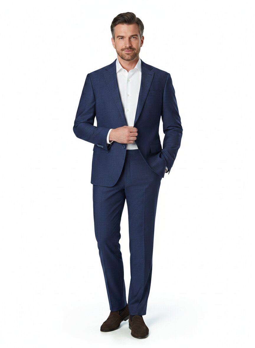 Anzug, Modern Fit, Schurwoll-Stretch, dunkelblau meliert