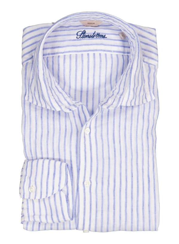 Hemd Reines Leinen, Kent, blau gestreift