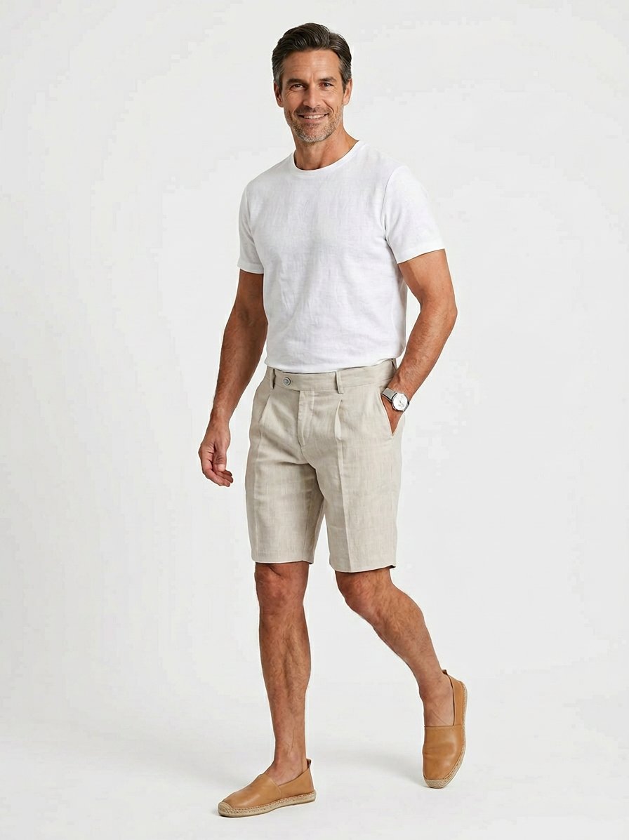 Shorts Kelby, Loose Fit, Leinen-Stretch, hellbeige