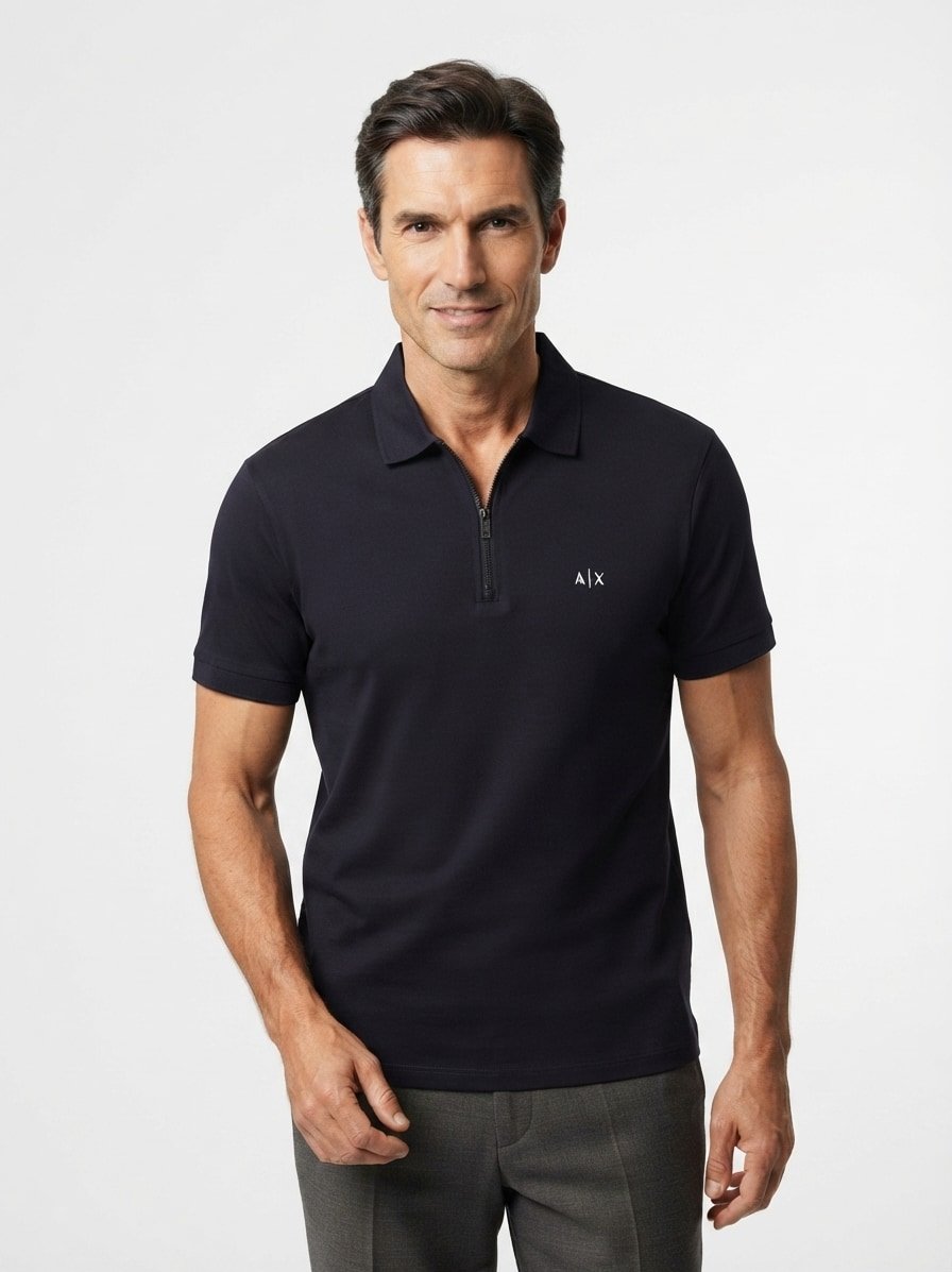 Zip-Polo, Slim, Jersey, navy