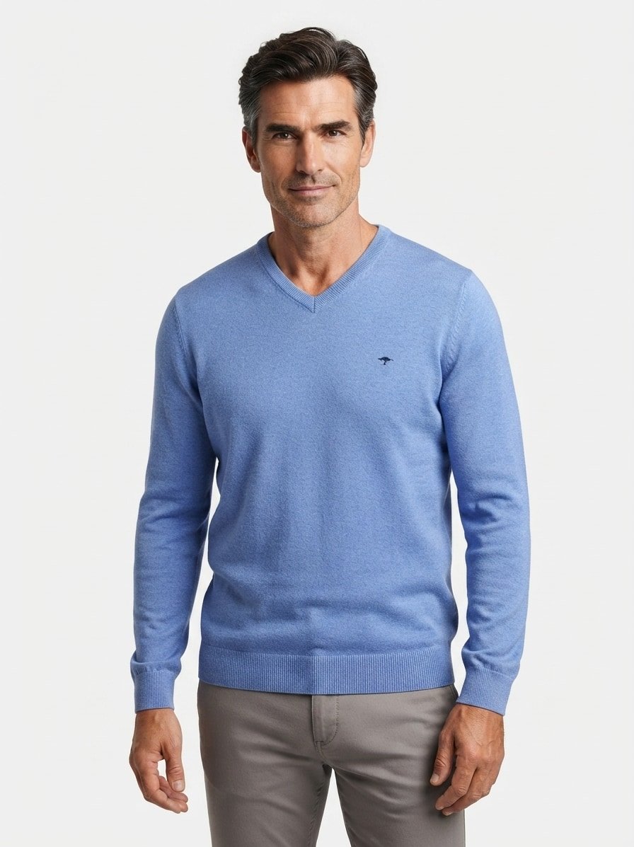 Pullover, Baumwolle, blau meliert
