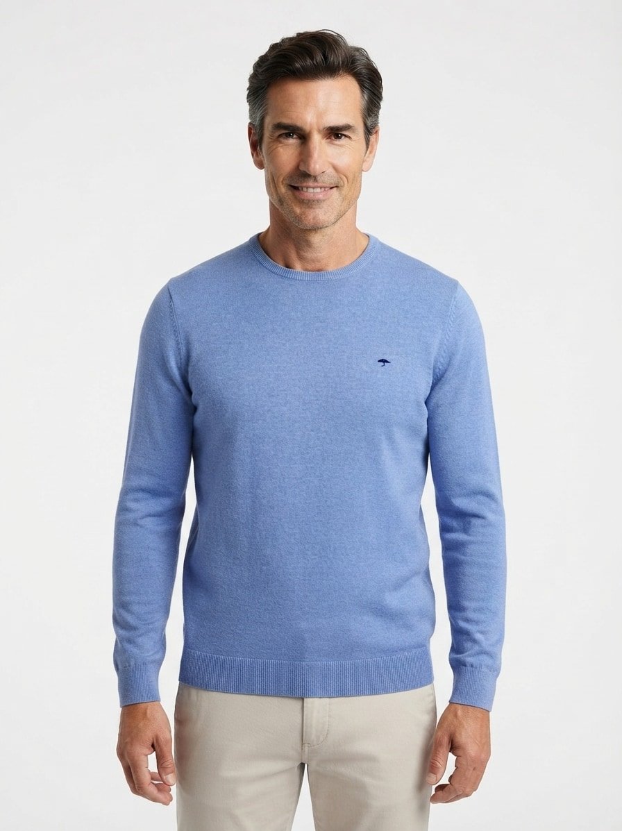 Pullover, Baumwolle, blau meliert
