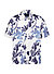 Kurzarmhemd, Regular, Reines Leinen, Kent, blue floral - blau