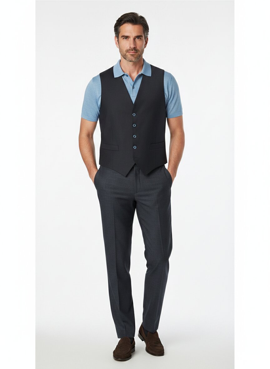 Weste, Regular Fit, Schurwoll-Stretch, nachtblau
