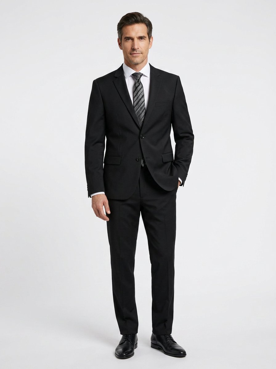 Anzug, Regular Fit, Schurwoll-Stretch, schwarz