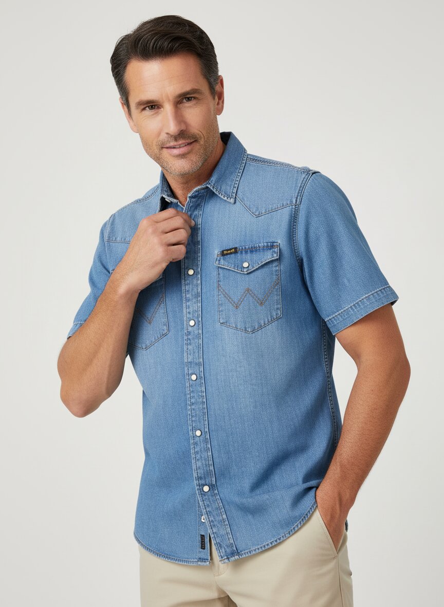 Wrangler Hemd Western mid light wash 112378394