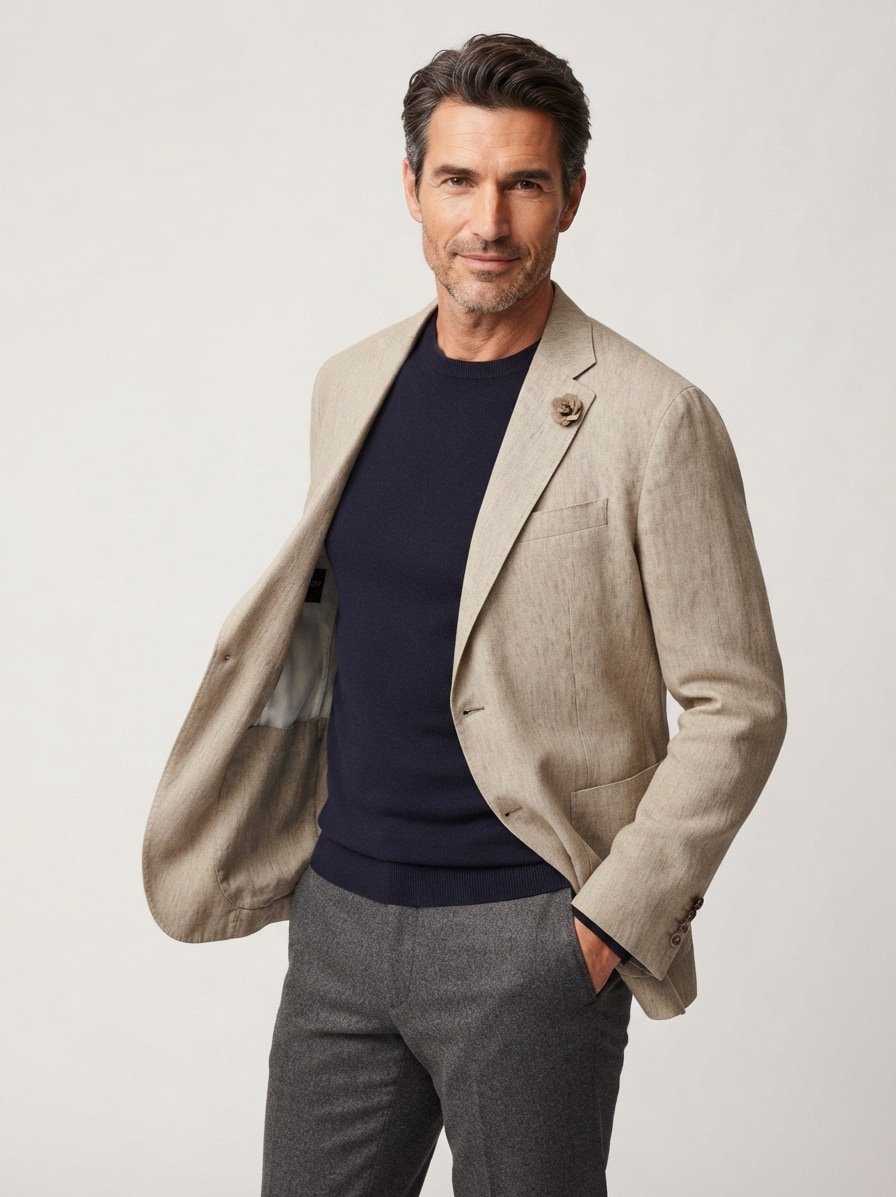 Sakko Hoverest, Slim Fit, Reines Leinen, ungefüttert, braun meliert