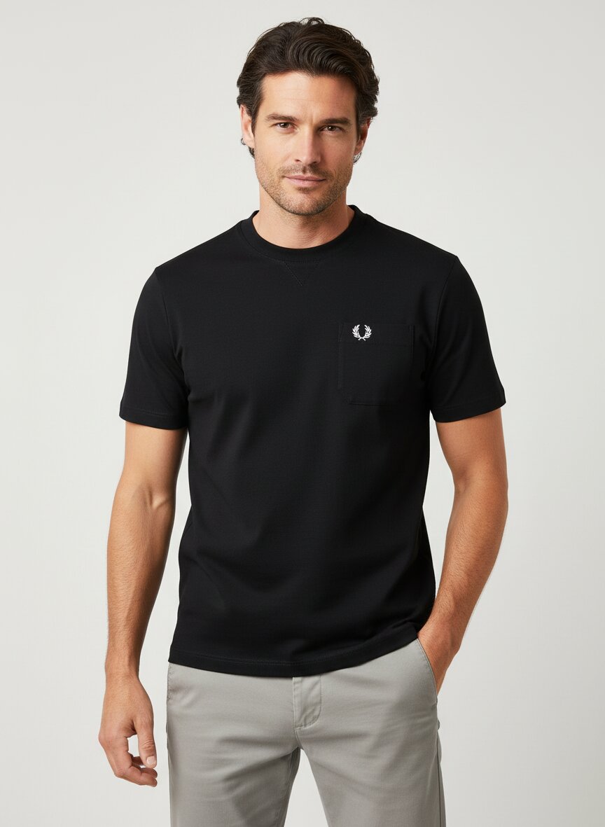 T-Shirt, Brust-Tasche, Baumwolle, schwarz