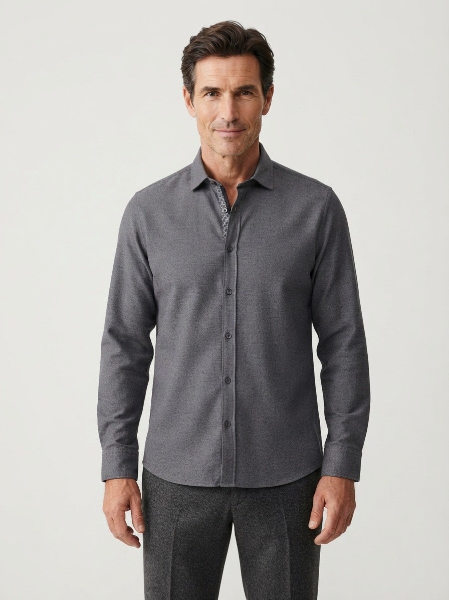 Hemd Roma, Shaped, Baumwolle, Button-Under, indigo meliert