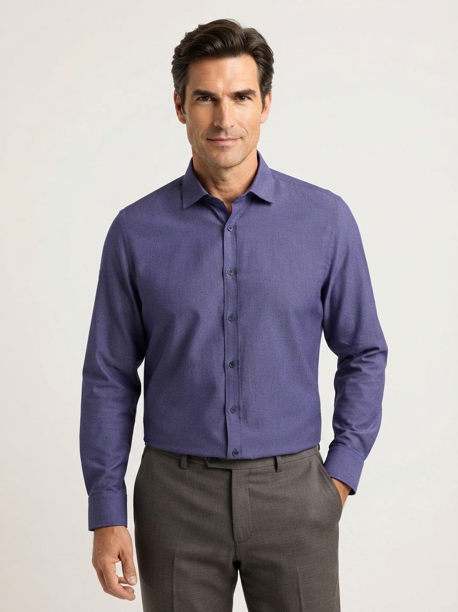 Hemd Roma, Shaped, Baumwolle, Button-Under, indigo meliert