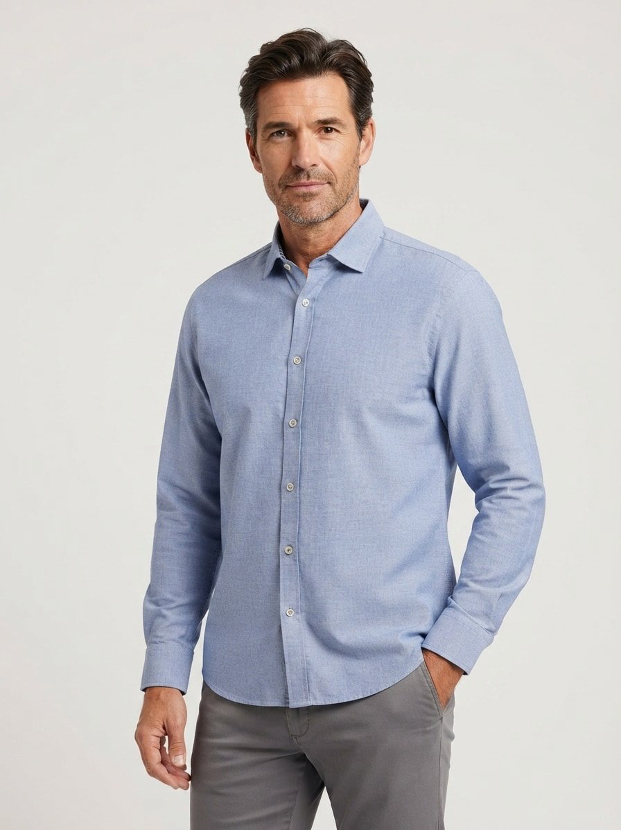 Hemd Roma, Shaped, Baumwolle, Button-Under, hellblau meliert