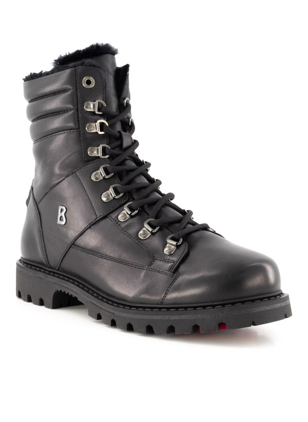 Schnürboots, Leder Lammfell mit Spikes, schwarz