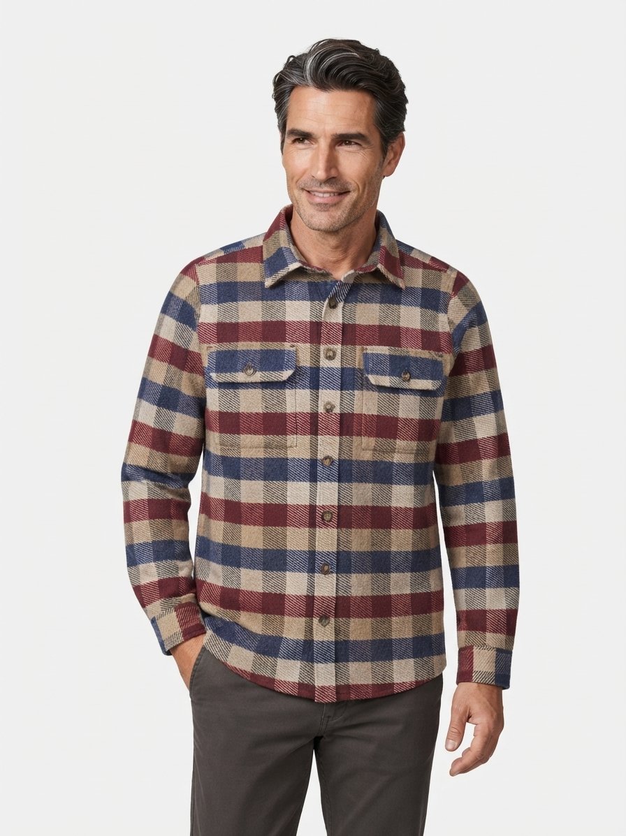 Overshirt, Casual Fit, Baumwolle, blau-rost kariert