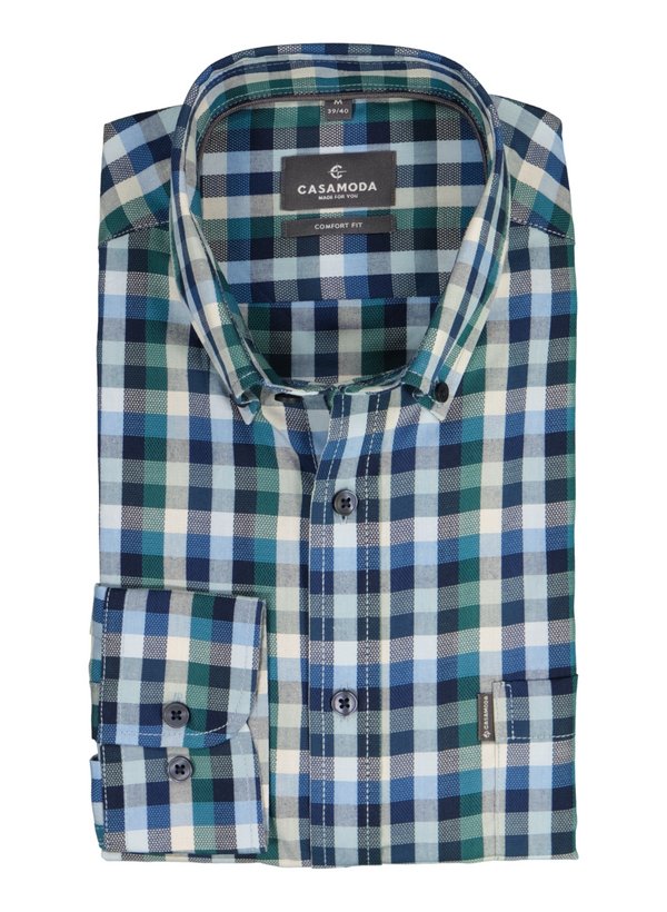 Hemd, Comfort, Baumwolle, Button-Down, Brusttasche, blau kariert