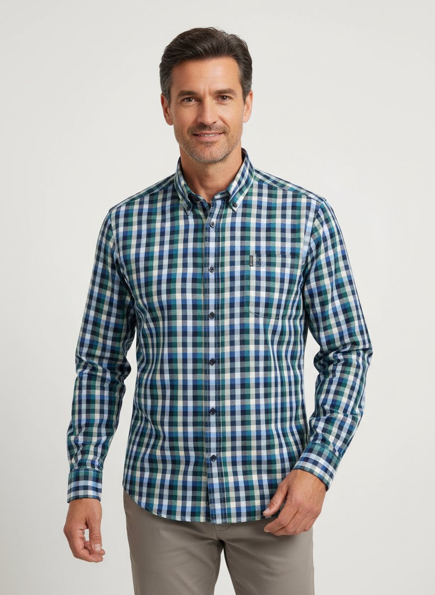 Hemd, Comfort, Baumwolle, Button-Down, Brusttasche, blau kariert
