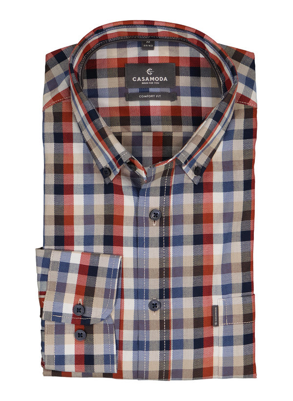 Hemd, Comfort, Baumwolle, Button-Down, Brusttasche, orange kariert