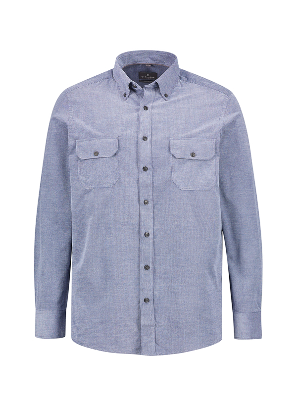Hemd, Comfort, Baumwolle, Button Down, Brusttaschen, blau strukturiert