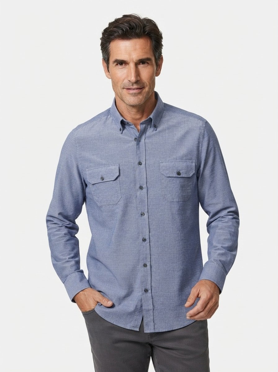 Hemd, Comfort, Baumwolle, Button Down, Brusttaschen, blau strukturiert