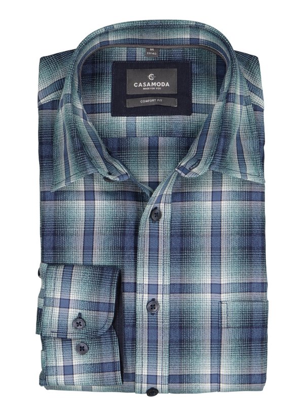 Hemd, Comfort, Twill, Kent, Brusttasche, blau-grün kariert