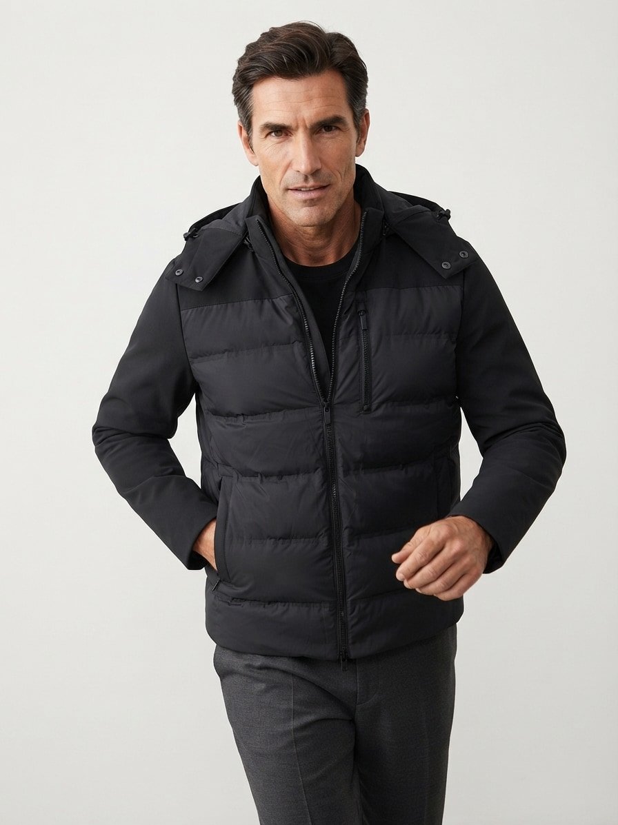 Steppjacke, Mikrofaser wasserabweisend, schwarz