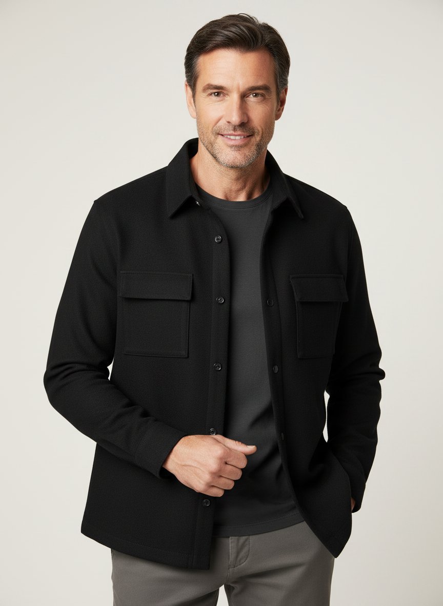 Overshirt, Twill, Kent, Brusttasche, schwarz