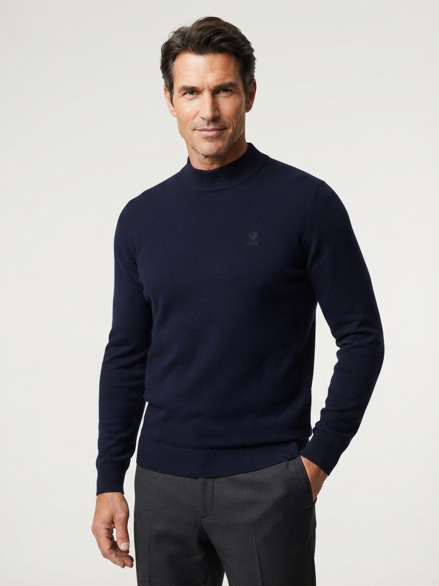 Stehkragenpullover, Merinowolle, navy